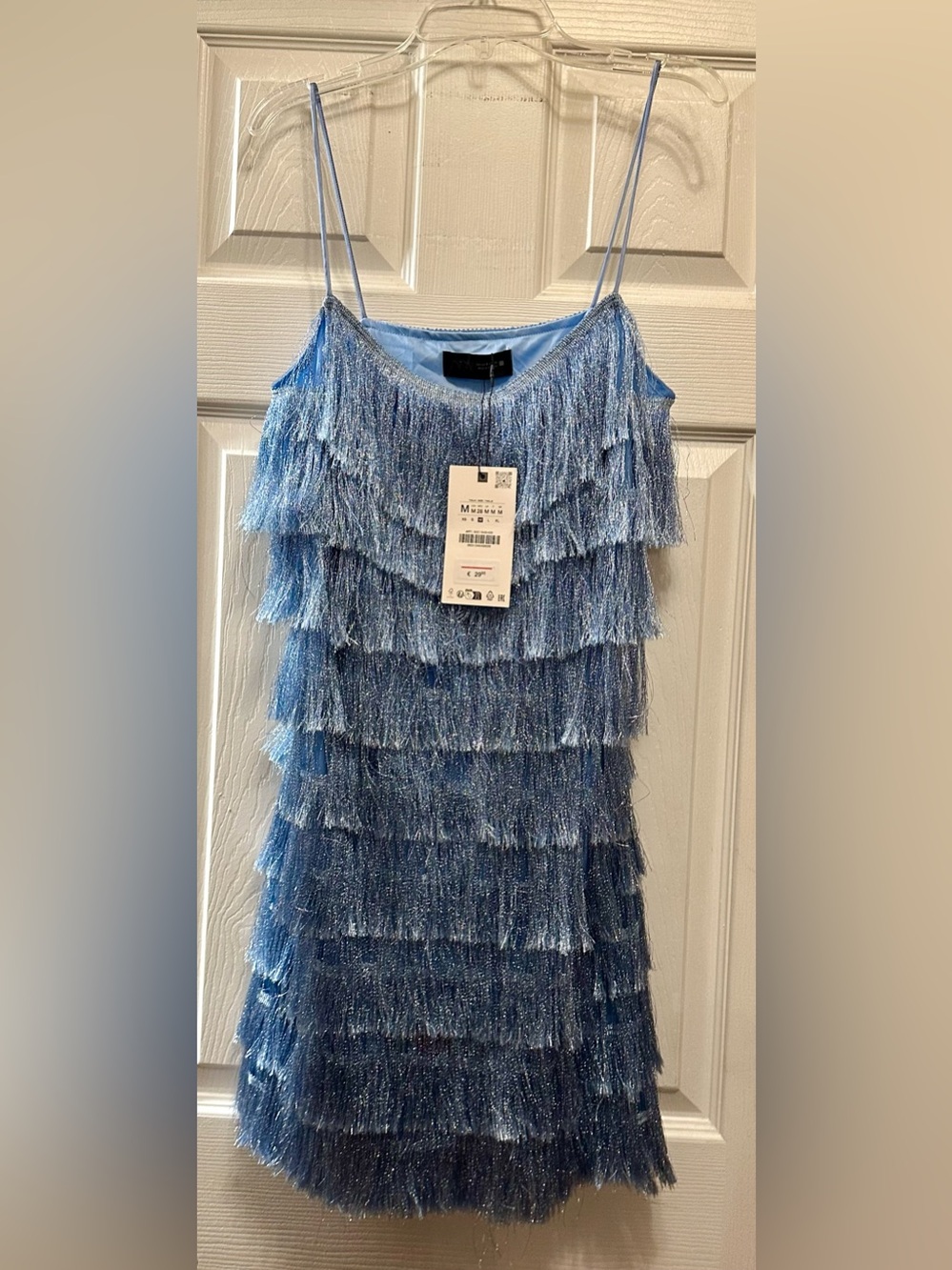 Zara Light Blue Shimmer Fringe Party Dress